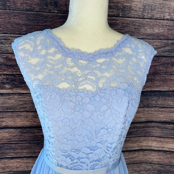 David's Bridal Light Blue Periwinkle Lace Dress - Picture 6 of 8